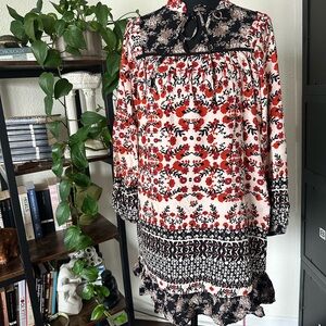 Hazel (Anthropologie) Black and Red Floral Long Sleeve Dress